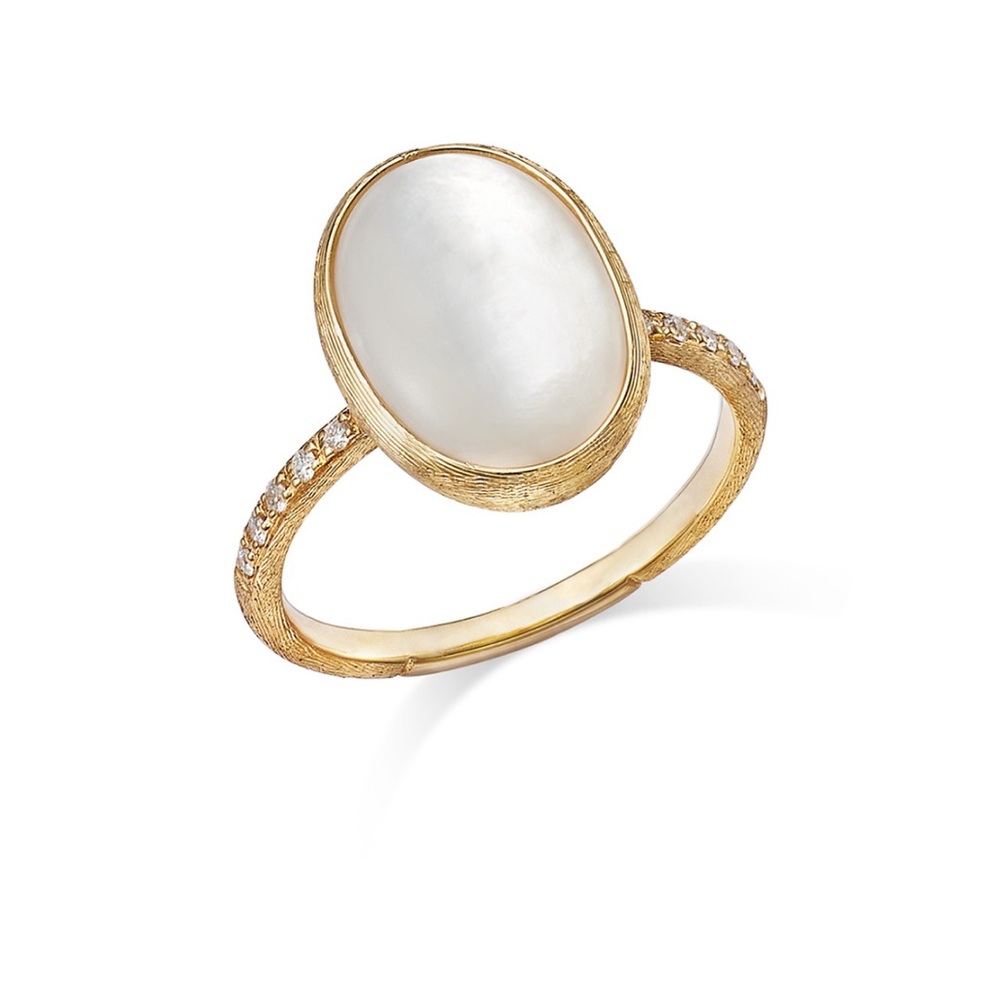 Marco Bicego 18K Yellow Gold Siviglia Mother of Pearl & Diamond Ring size 6
